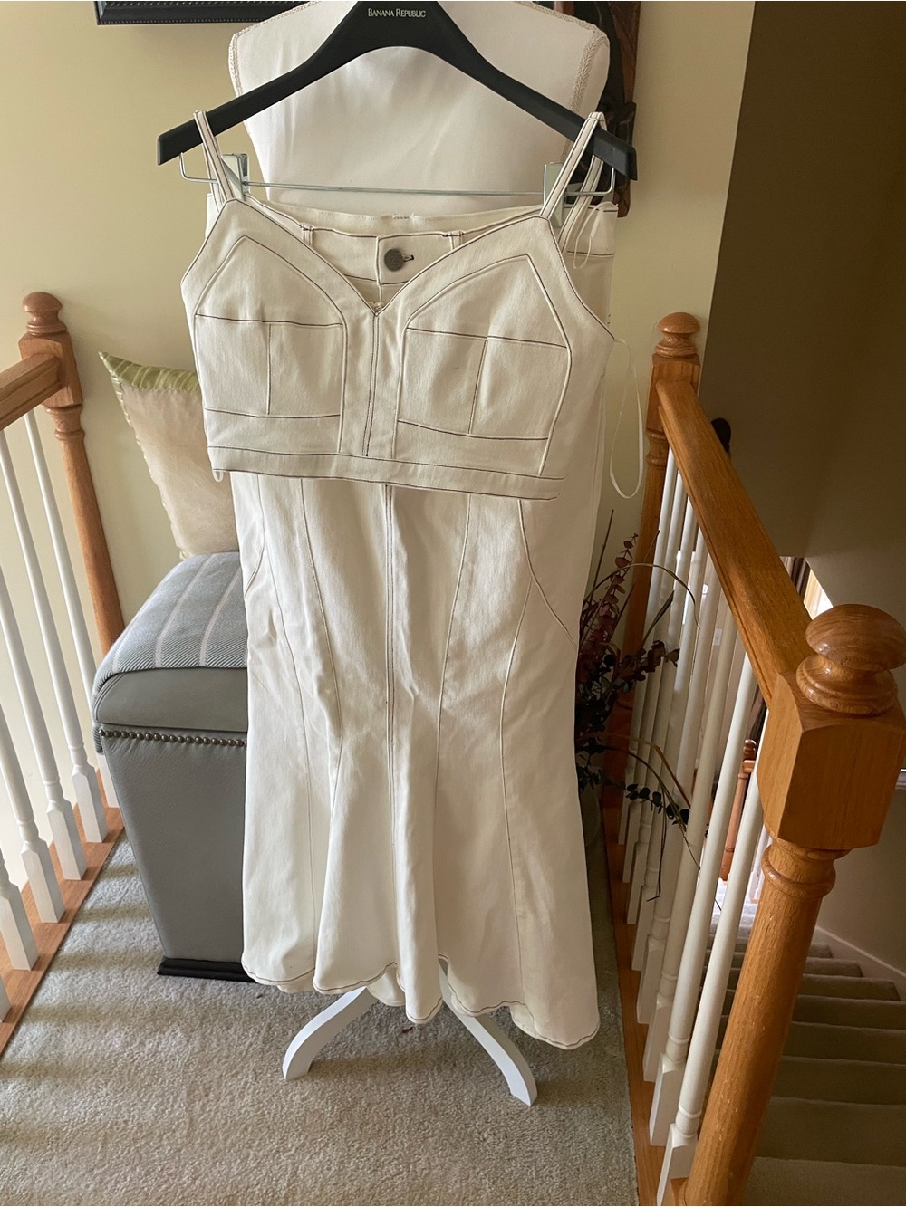 EUC-Canvas Cream Flared Maxi Skirt Set with Contrast Topstitching - Picture 7 of 12
